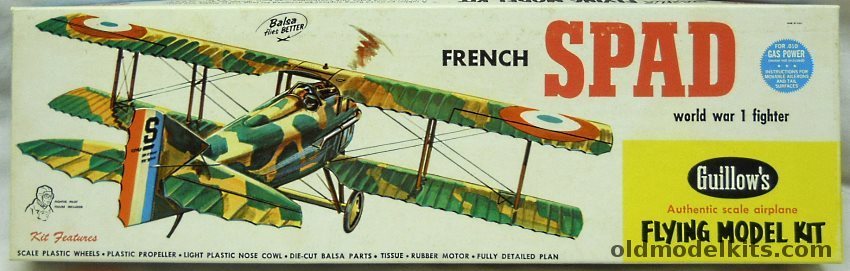 Guillows Spad VII - 18 inch Wingspan Rubber or .01 Gas Powered Free Flight Aircraft, 102 plastic model kit
